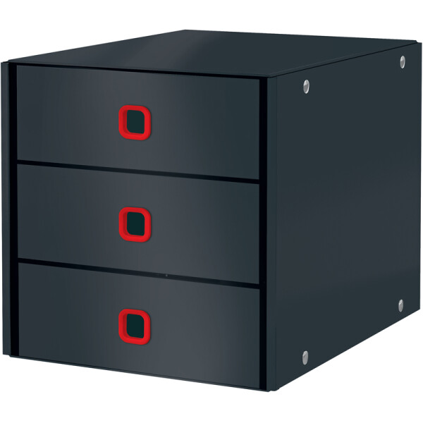 Schubladenbox Leitz Cosy 5368 - A4 286 x 282 x 358 mm schwarz 3 Schubladen mit rotem Griffloch Premium-Karton