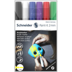 Acrylmarker Schneider Paint-It 310 1201 - farbig sortiert (1) 2 mm Rundspitze permanent 6er-Set