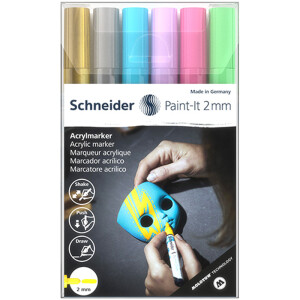 Acrylmarker Schneider Paint-It 310 1201 - farbig sortiert (2) 2 mm Rundspitze permanent 6er-Set