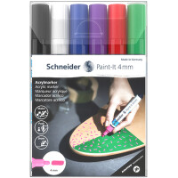 Acrylmarker Schneider Paint-It 320 1202 - farbig sortiert 4 mm Rundspitze permanent 6er-Set