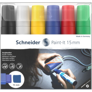 Acrylmarker Schneider Paint-It 330 1203 - farbig sortiert 15 mm Rundspitze permanent 6er-Set