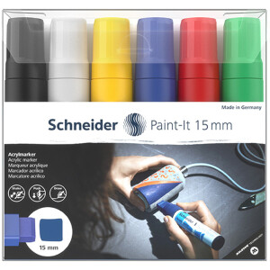 Acrylmarker Schneider Paint-It 330 1203 - farbig sortiert 15 mm Rundspitze permanent 6er-Set