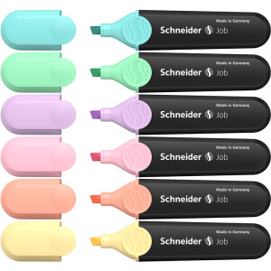 Textmarker Schneider Job 1150 - farbig sortiert (6) 1-5 mm Keilspitze permanent nicht nachfüllbar 6er-Set