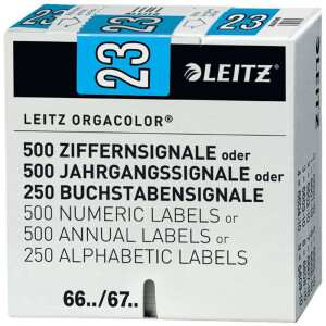 Jahressignal Leitz Orgacolor 6753 - 30 x 23 mm hellblau Aufdruck 2023 selbstklebend Pckg/500