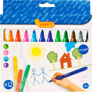 Faserschreiber Jovi Maxi 1712 - farbig sortiert 1,5 - 2 mm Faserspitze Tinte auf Wasserbasis Kunststoffschaft 12er-Set