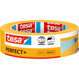 Abdeckband Tesa Perfect+ 56537 - 30 mm x 50 m gelb Kreppband für Privat/Endverbraucher-Anwendungen