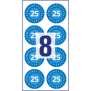 Prüfplaketten Avery Zweckform mit Jahreszahl 2025 6944 - auf Bogen 2025 Ø 30 mm blau permanent wetterfest/widerstandsfähig Vinylfolie für Handbeschriftung Pckg/80