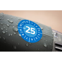 Prüfplaketten Avery Zweckform mit Jahreszahl 2025 6944 - auf Bogen 2025 Ø 30 mm blau permanent wetterfest/widerstandsfähig Vinylfolie für Handbeschriftung Pckg/80
