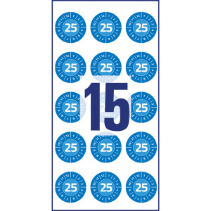 Prüfplaketten Avery Zweckform mit Jahreszahl 2025 6945 - auf Bogen 2025 Ø 20 mm blau permanent manipulationssicher Folie für Handbeschriftung Pckg/120