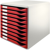 Schubladenbox Leitz 5281 - A4 285 x 290 x 355 mm rot 10 Schubladen Polystyrol